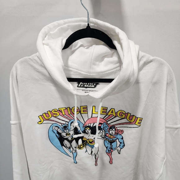 Justice League White Hoodie Superhero Graphic Print size 2 XL NWOT - Picture 3 of 4